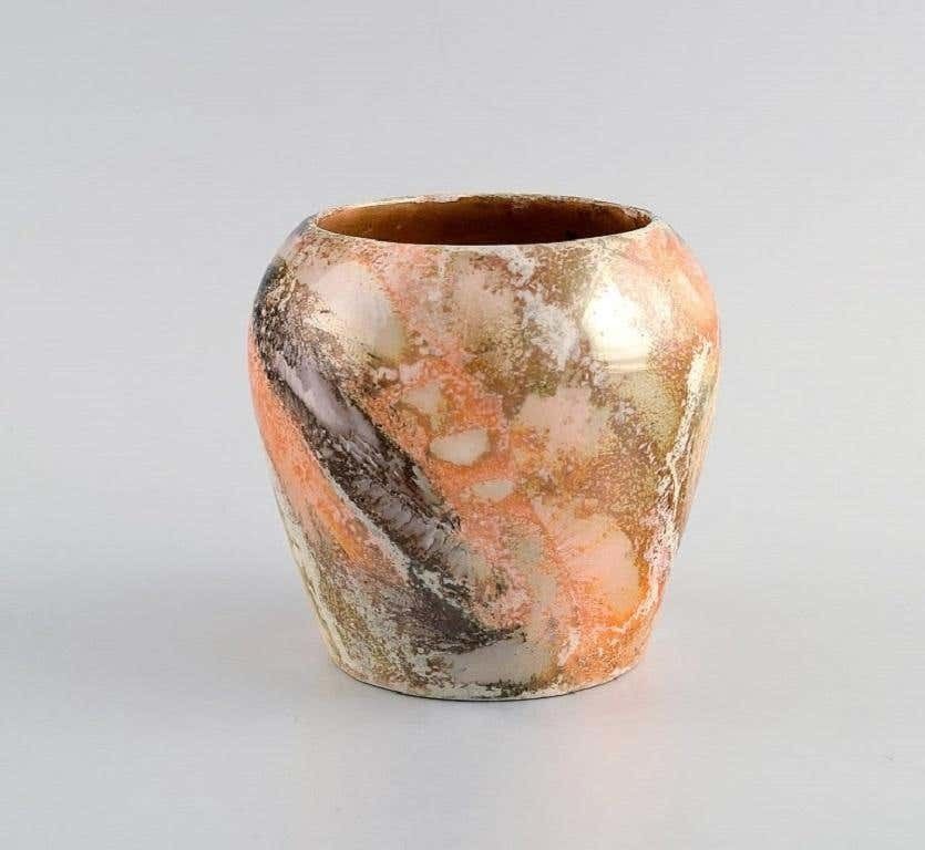 Arabia, Finland, Art Deco Vase In Glazed Faience, Beautiful Marbled Glaze photo for sale
