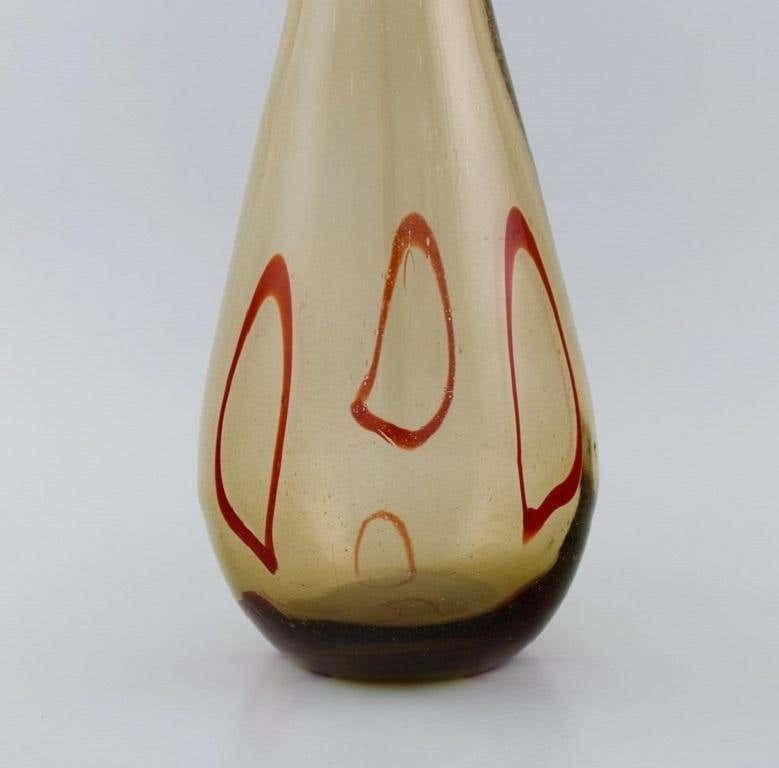 Large Murano Floor Vase In Smoky And Red Mouth Blown Art Glass photo for sale