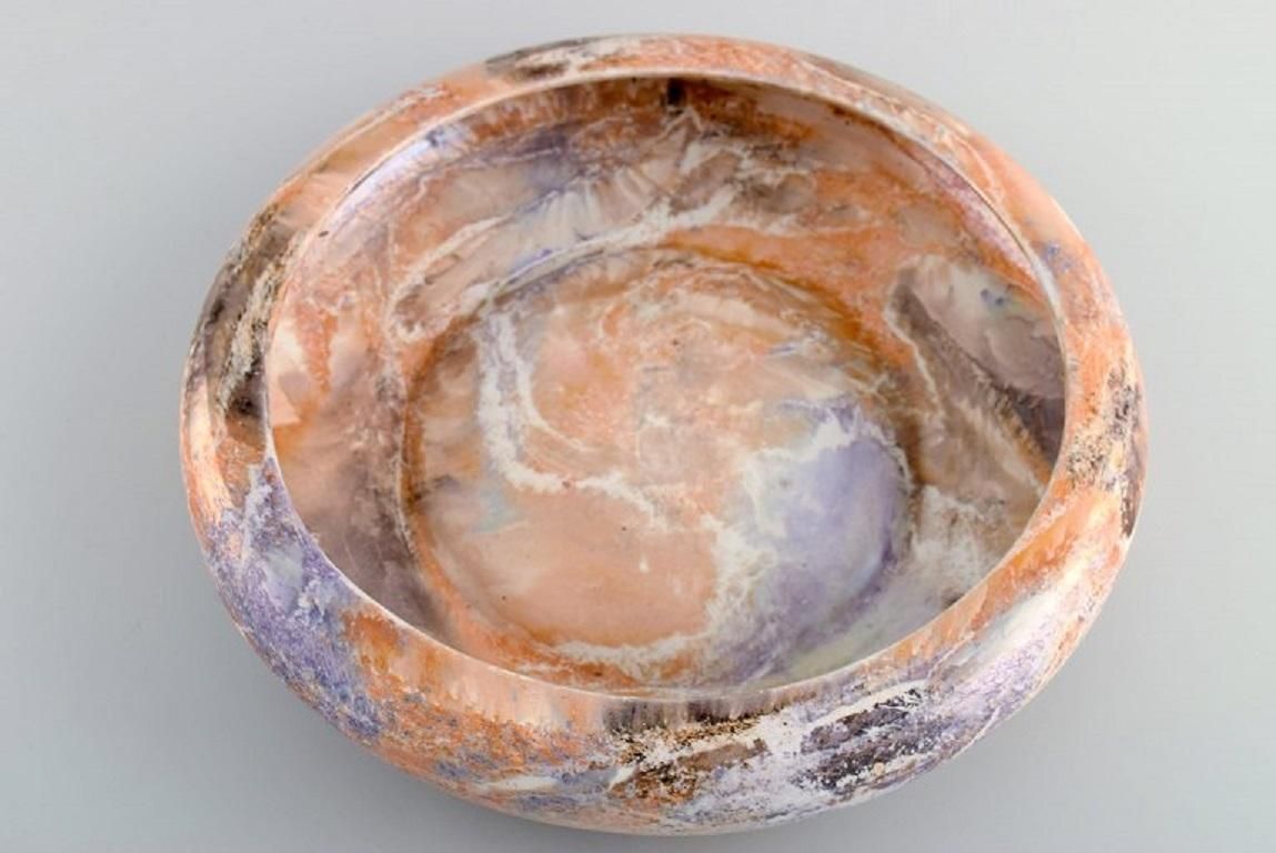 Arabia Finland Art Deco Bowl In Glazed Faience Beautiful Marbled Glaze 1920s photo vintage