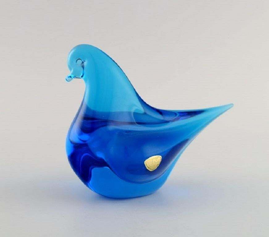 Ronneby, Sweden, Five Birds In Blue Mouth Blown Art Glass, 1970s photo vinterior