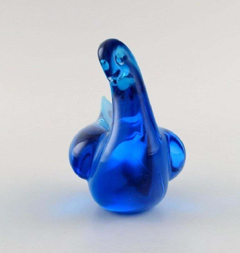 Ronneby, Sweden, Five Birds In Blue Mouth Blown Art Glass, 1970s photo buy