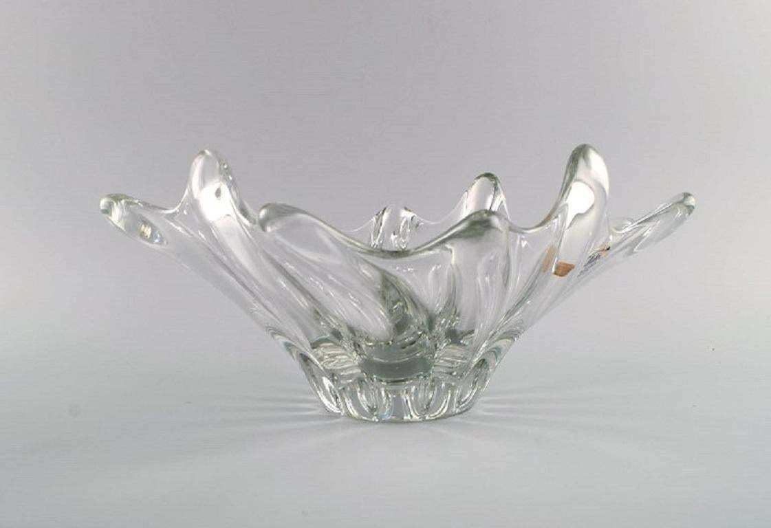 Muhr, France, Large Bowl In Clear Mouth Blown Art Glass With Wavy Edge, 1970s photo Home Decor