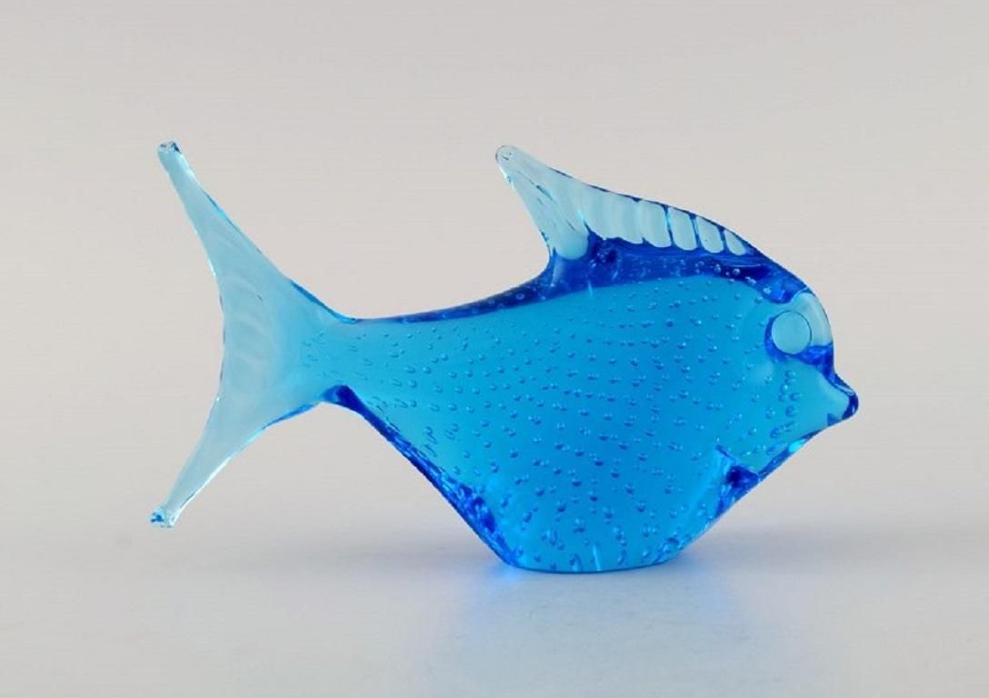 Ronneby, Sweden, Two Fish In Blue Mouth Blown Art Glass, 1970s photo for sale
