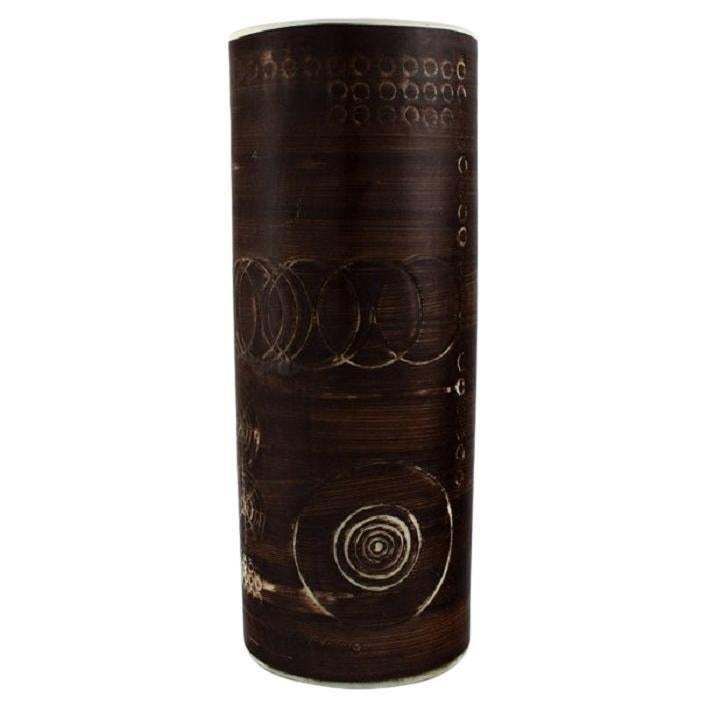 Olle Alberius For Rörstrand, Large Cylindrical Sarek Vase In Ceramics