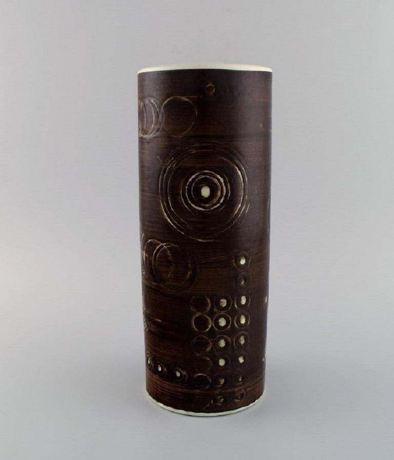 Olle Alberius For Rörstrand, Large Cylindrical Sarek Vase In Ceramics photo for sale