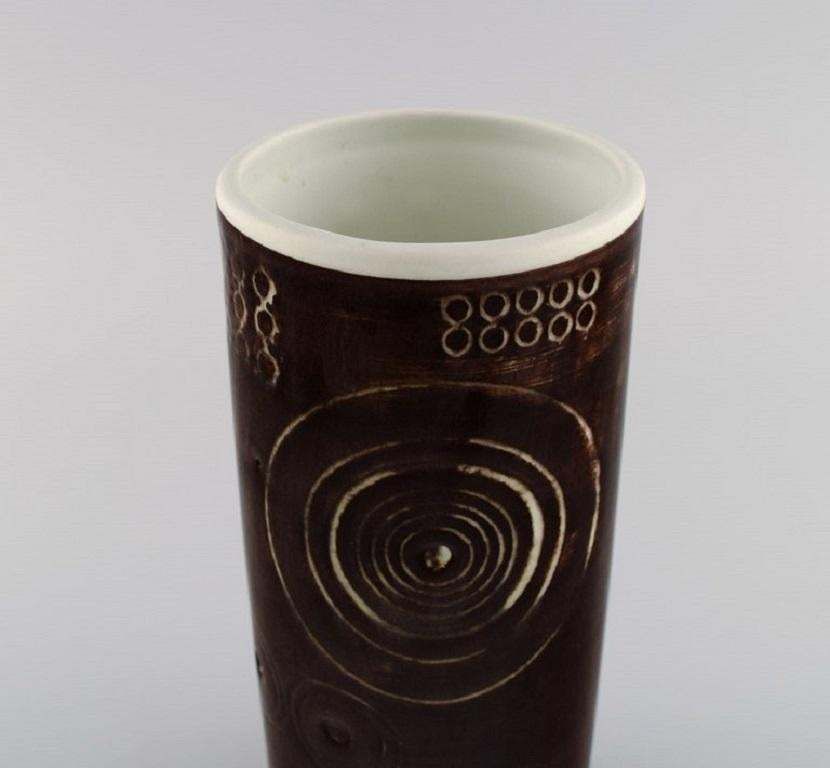 Olle Alberius For Rörstrand. Cylindrical Sarek Vase In Hand Painted Ceramics. photo vinterior