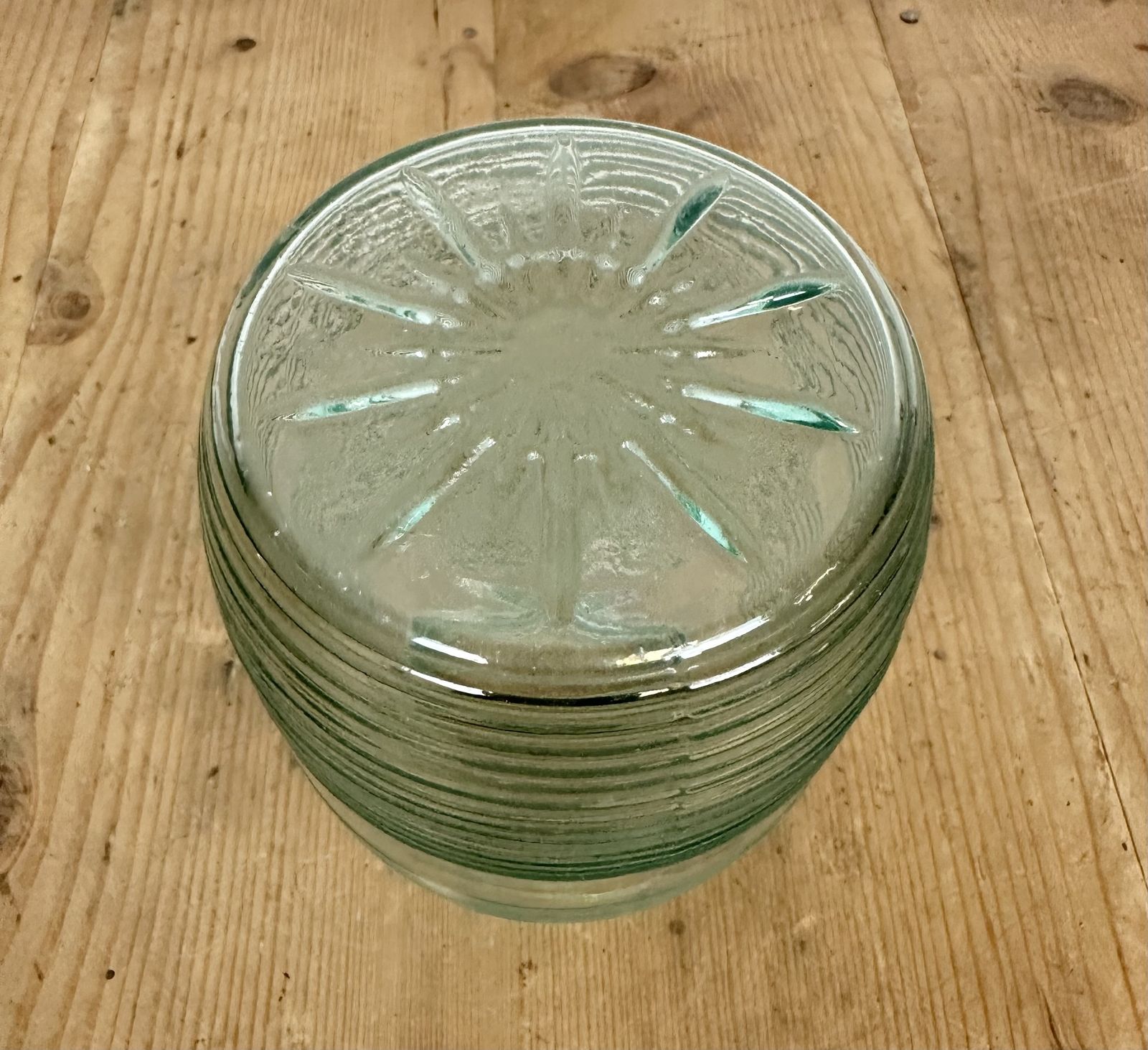 Industrial Bakelite Pendant Light With Ribbed Glass, 1970s photo for sale