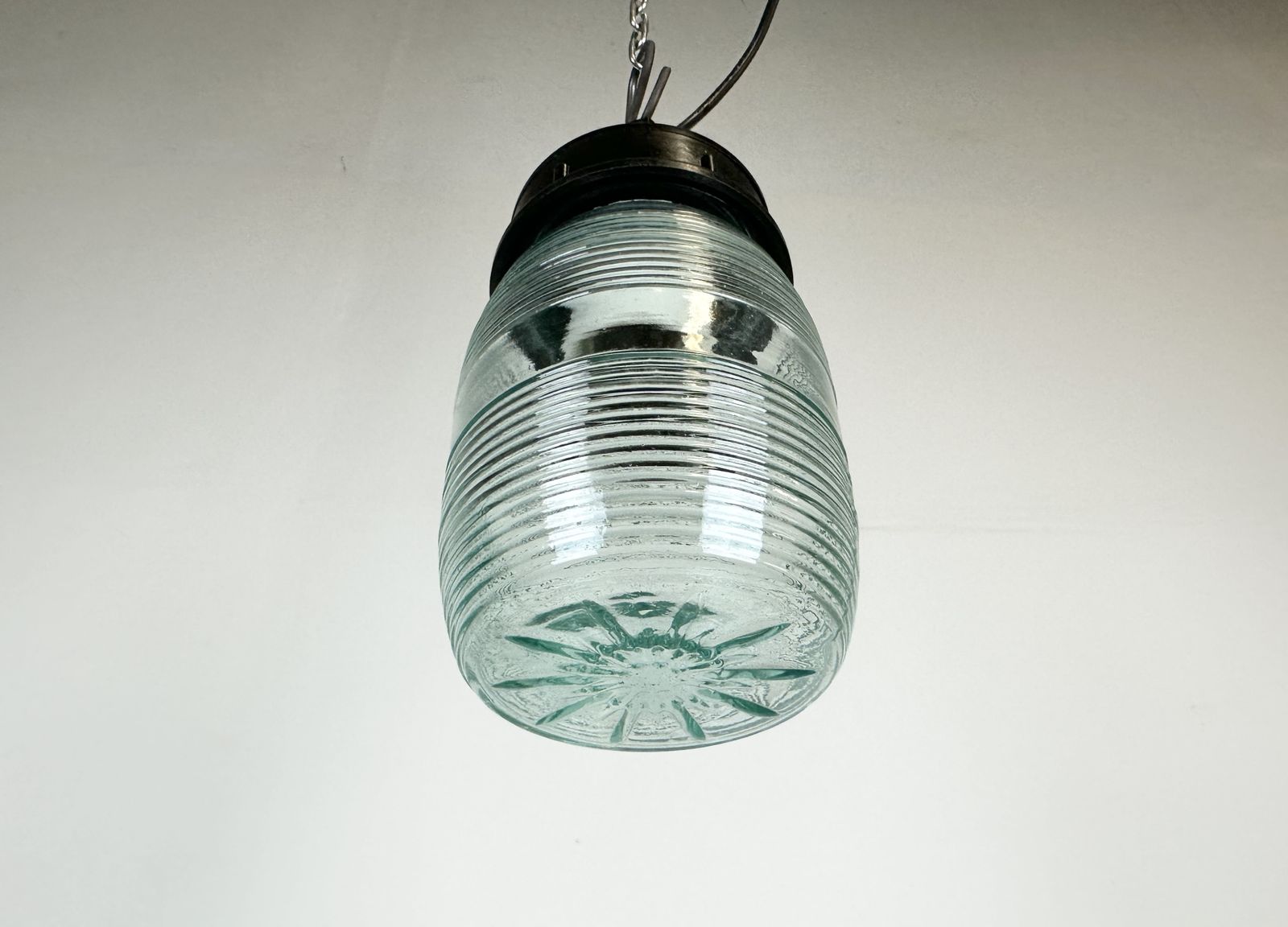 Industrial Bakelite Pendant Light With Ribbed Glass, 1970s photo 139.0
