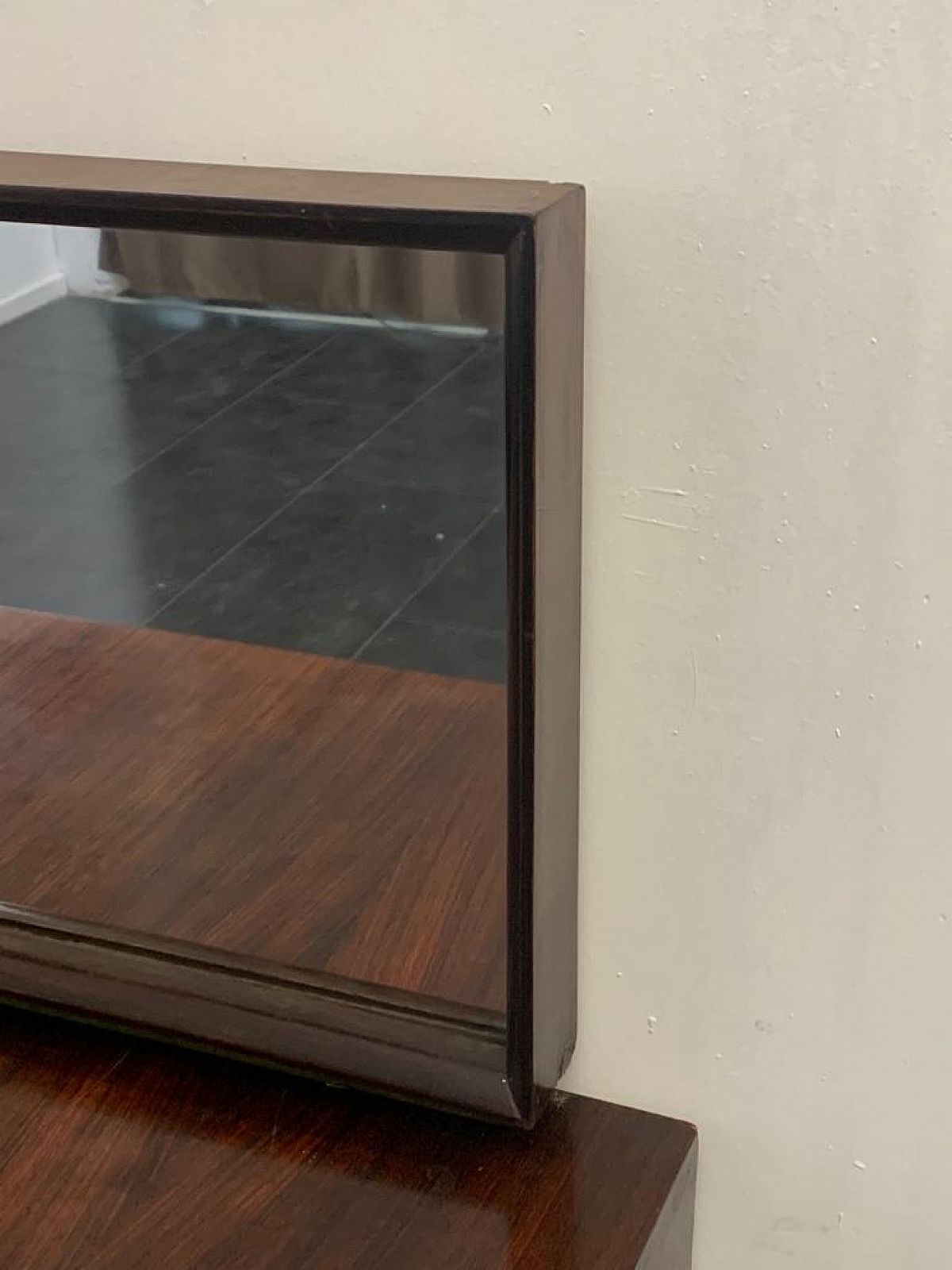 photo buy Credenza With Mirror In Rosewood & Maple With Green Aniline Futurist Handles, 1930s, Set Of 2