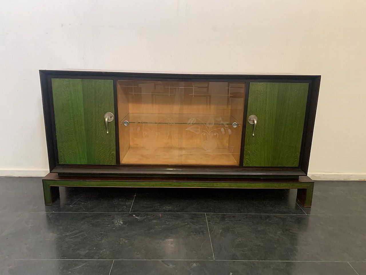 photo furniture Sideboard In Art Deco Style In Green Rosewood, 1940s