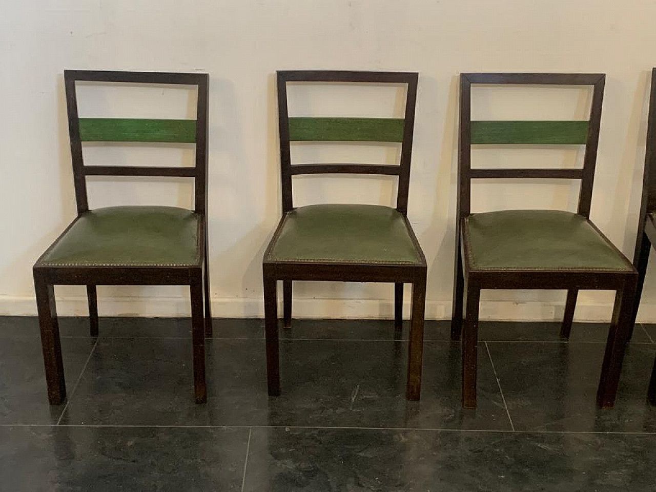 4 Art Deco Style Chairs In Green Stained Wood, 1940s photo for sale