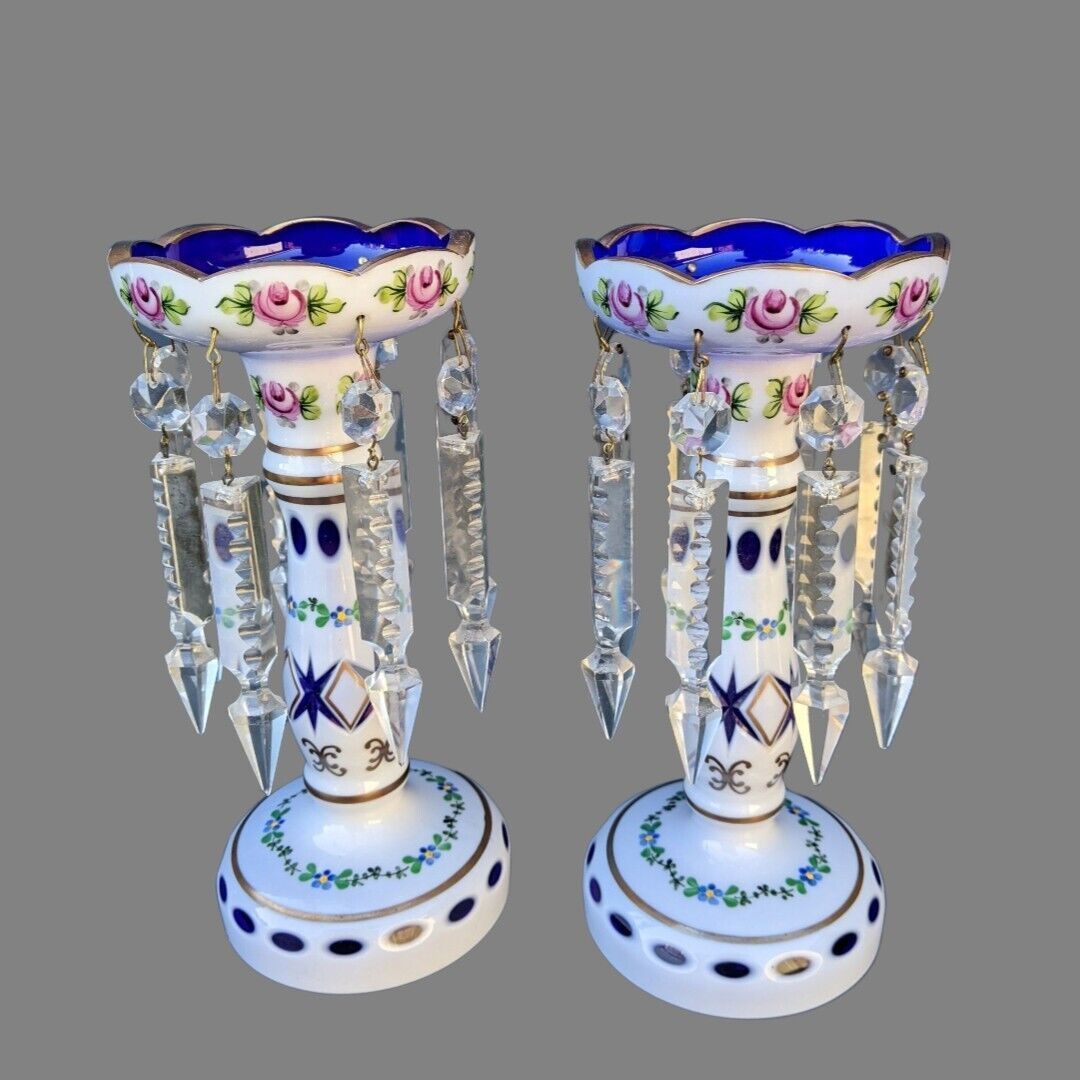 Good Pair Of Bohemian Overlay Glass Table Lustres