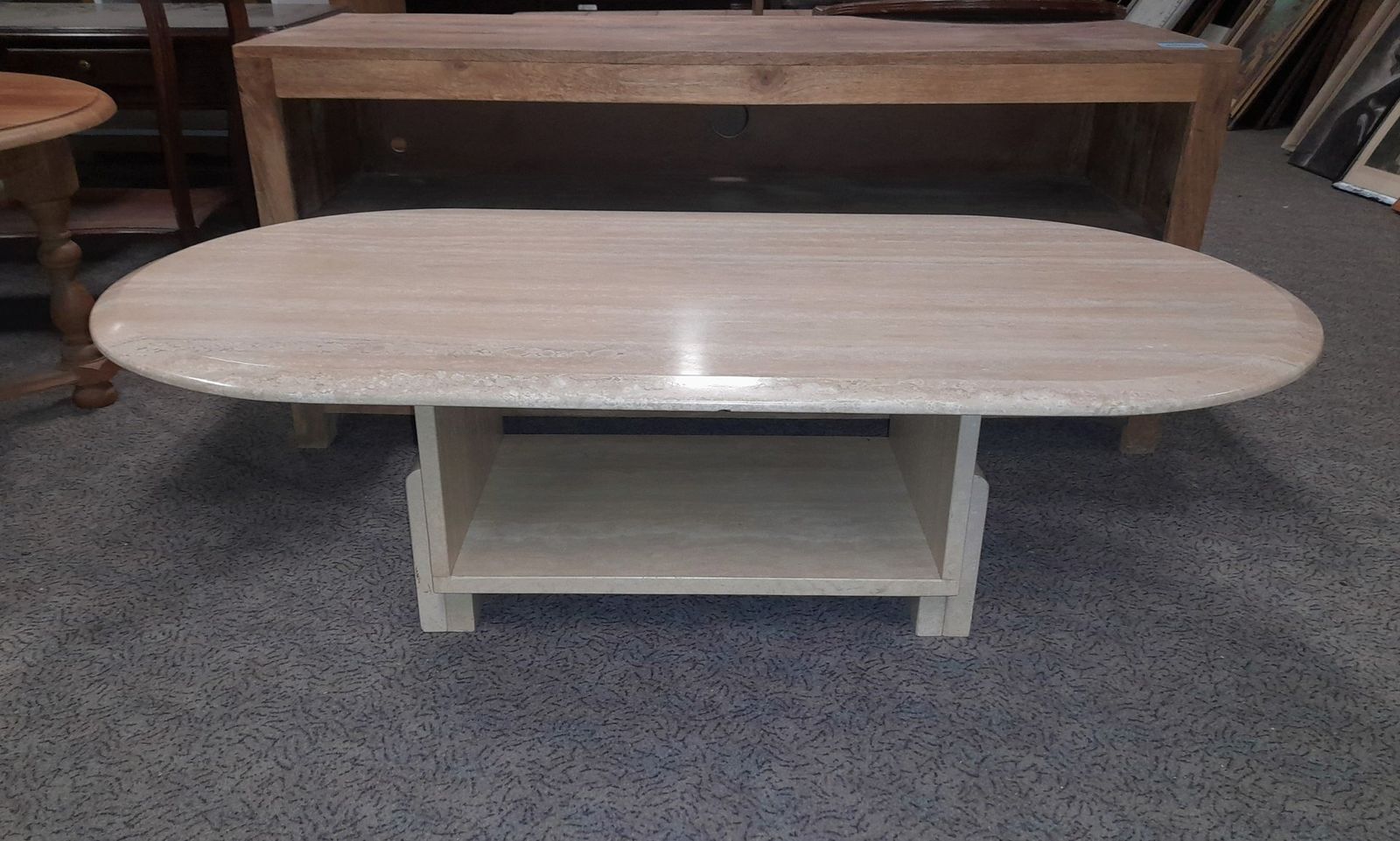 Mid Century Italian Travertine Coffee Table With Storage photo for sale