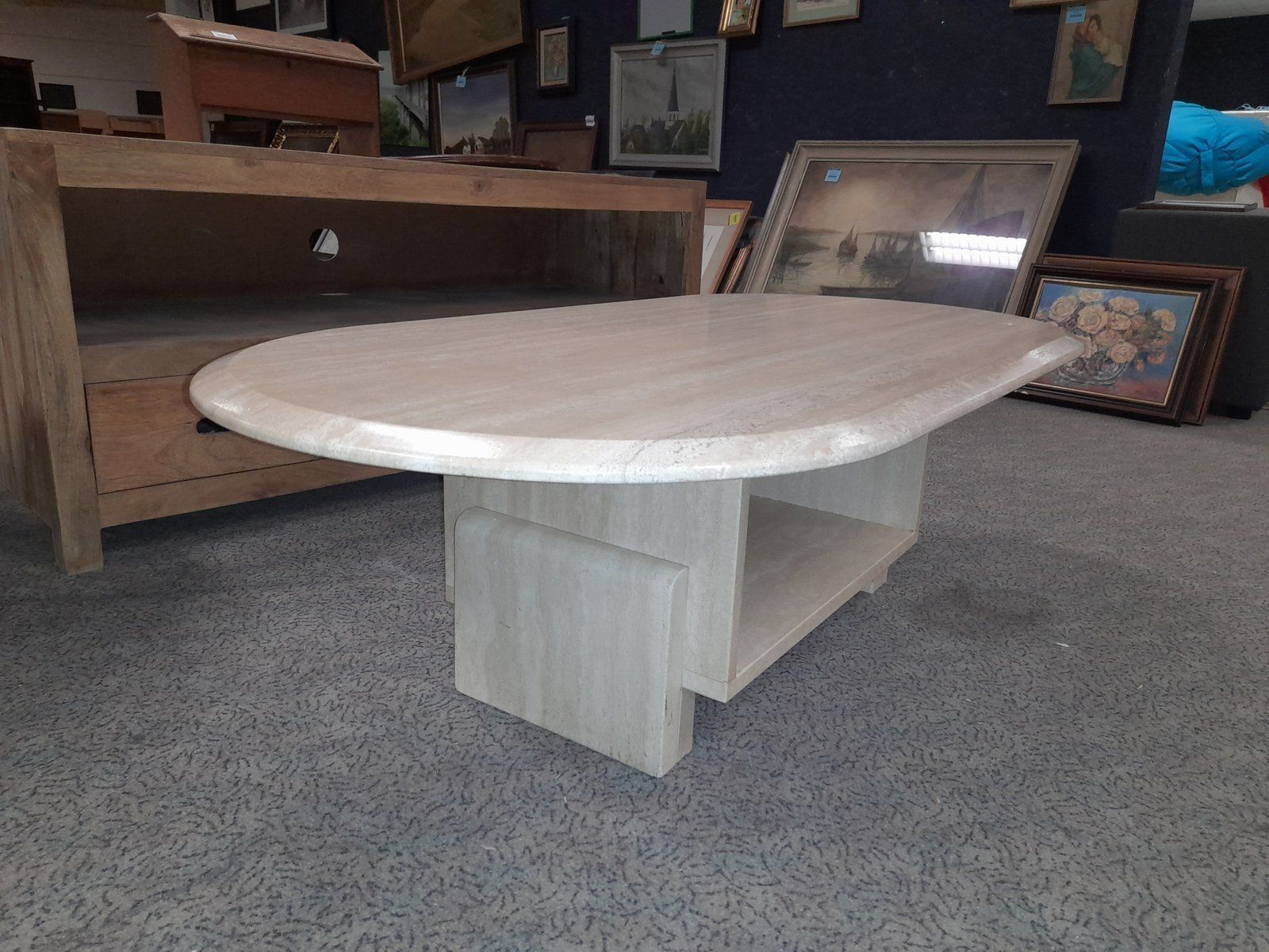 Mid Century Italian Travertine Coffee Table With Storage photo 951.08