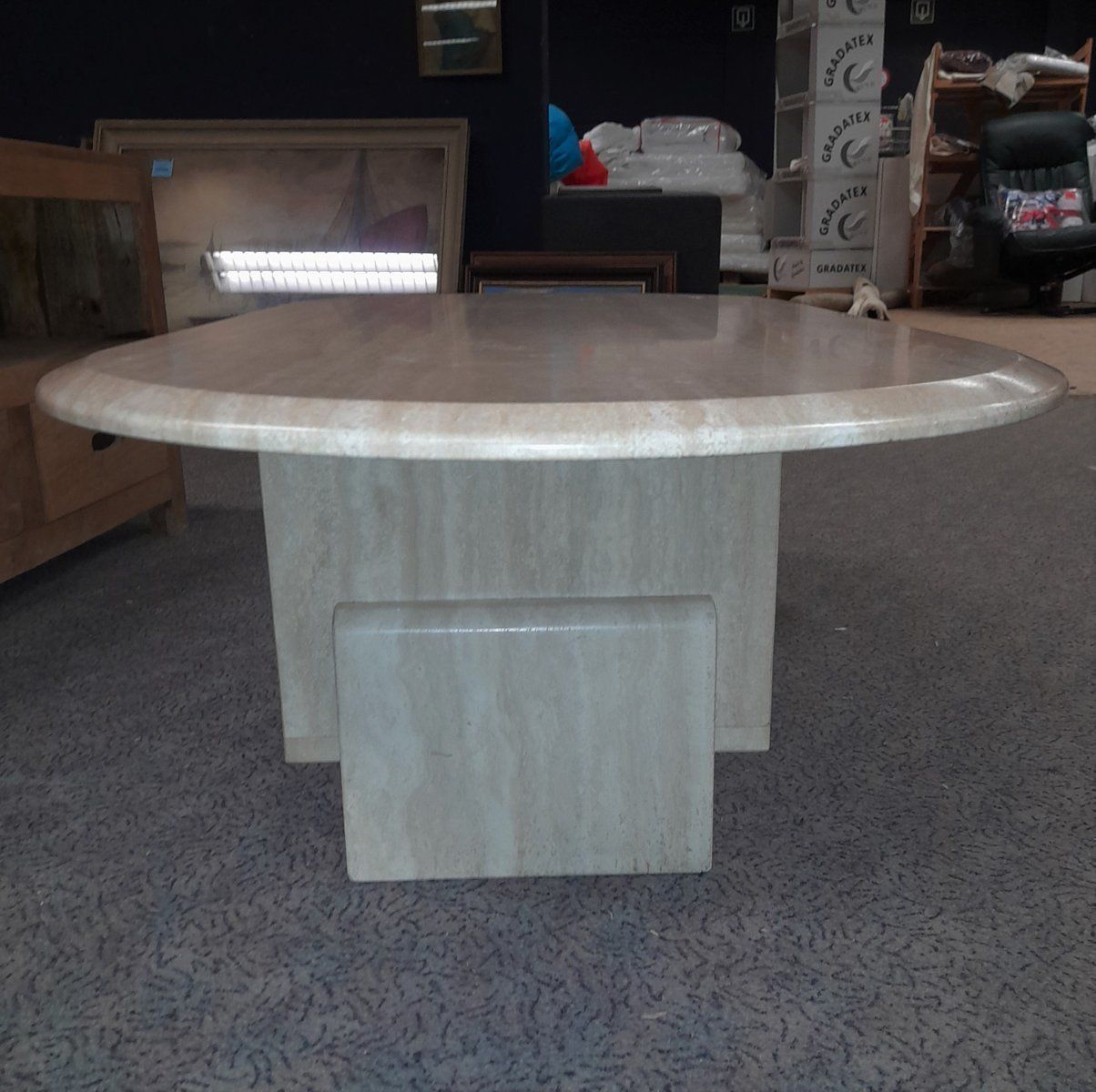 Mid Century Italian Travertine Coffee Table With Storage photo vinterior