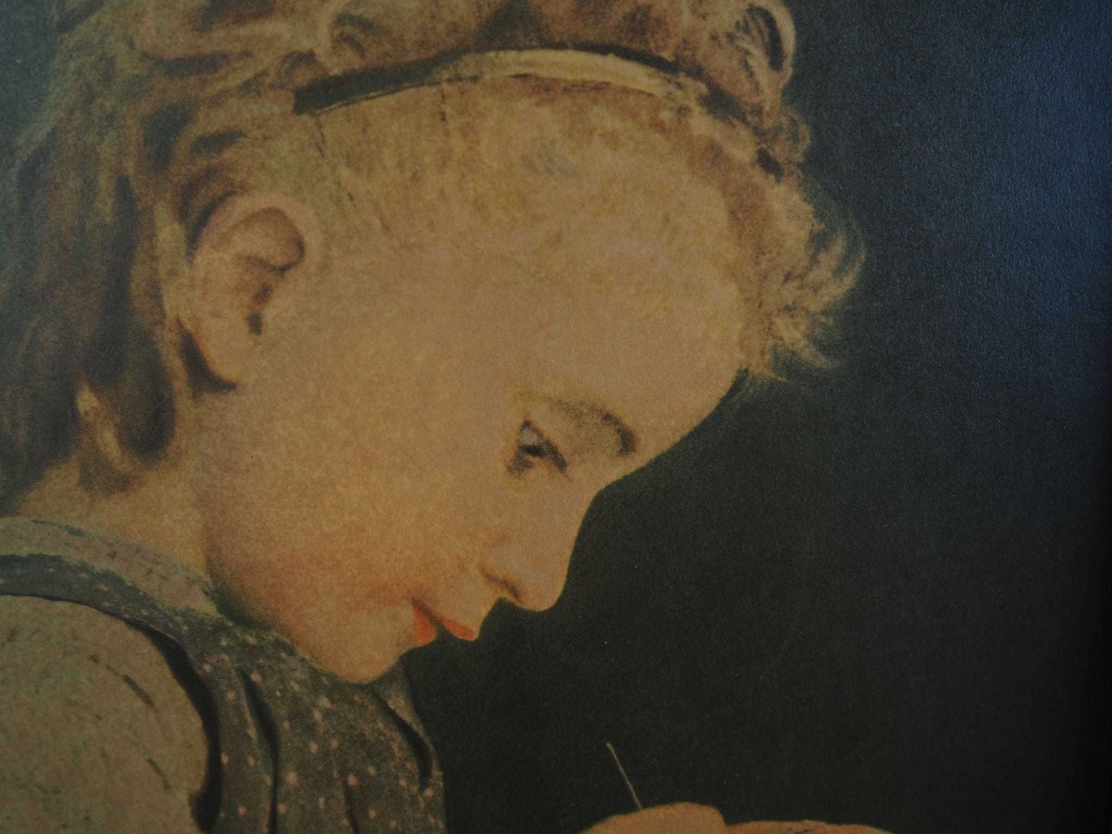 Painting „The Portrait Of The Girl”, Scandinavian Design, 19th Century, By Albert Anker photo vintage
