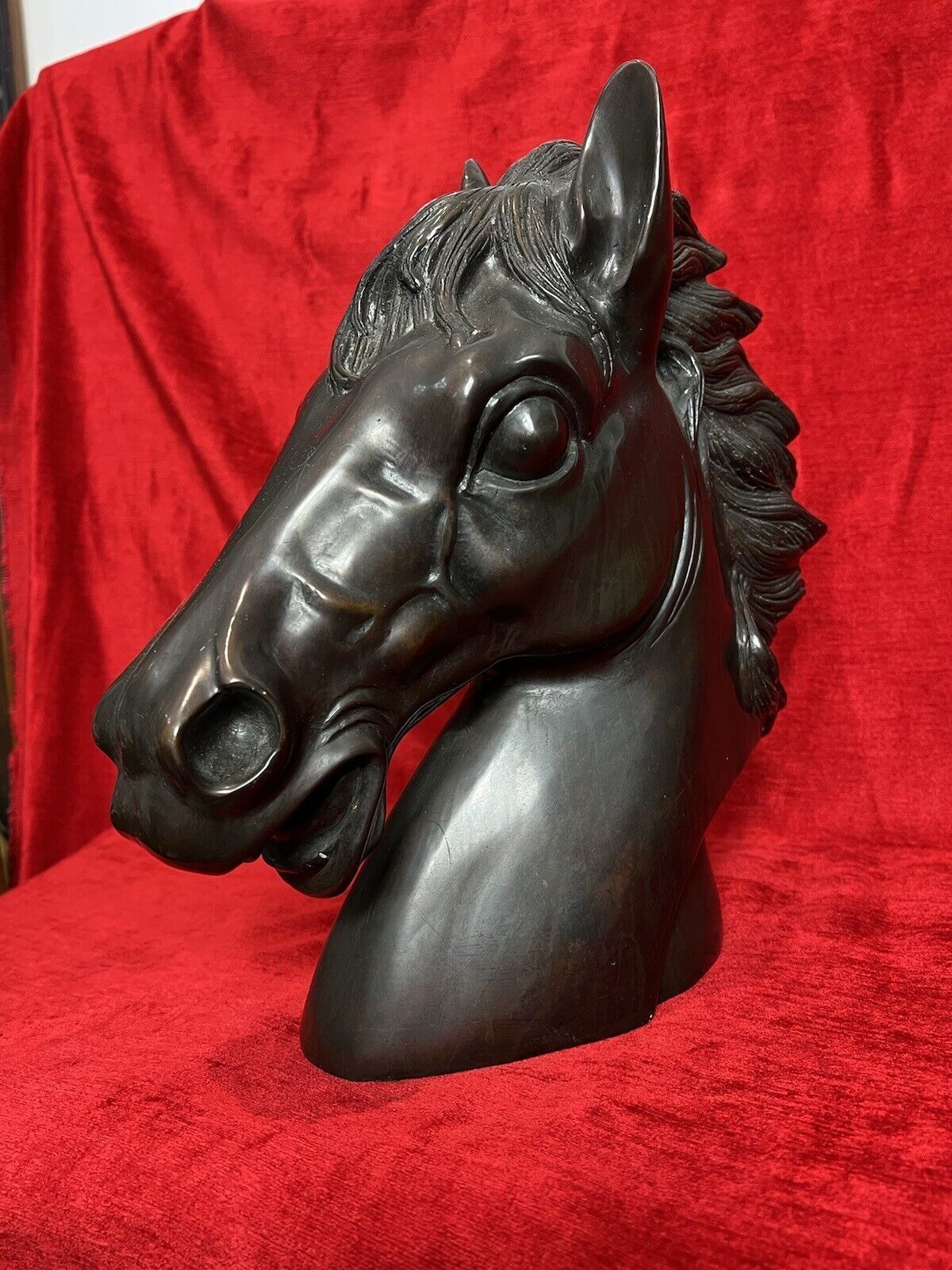 Early 20th Century Large Bronze Horse Head Showpiece photo vintage