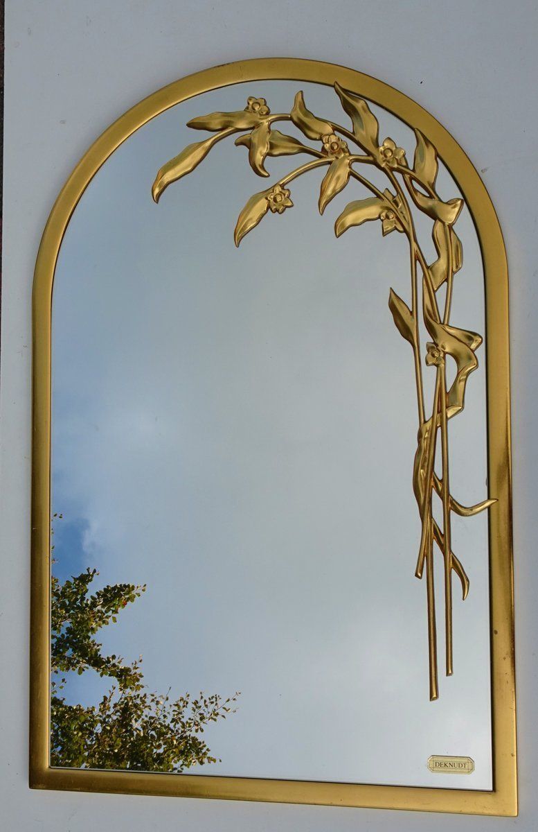 photo furniture Round Gilt Wall Mirror Wiht Floral Design From Deknudt Belgium 1970s