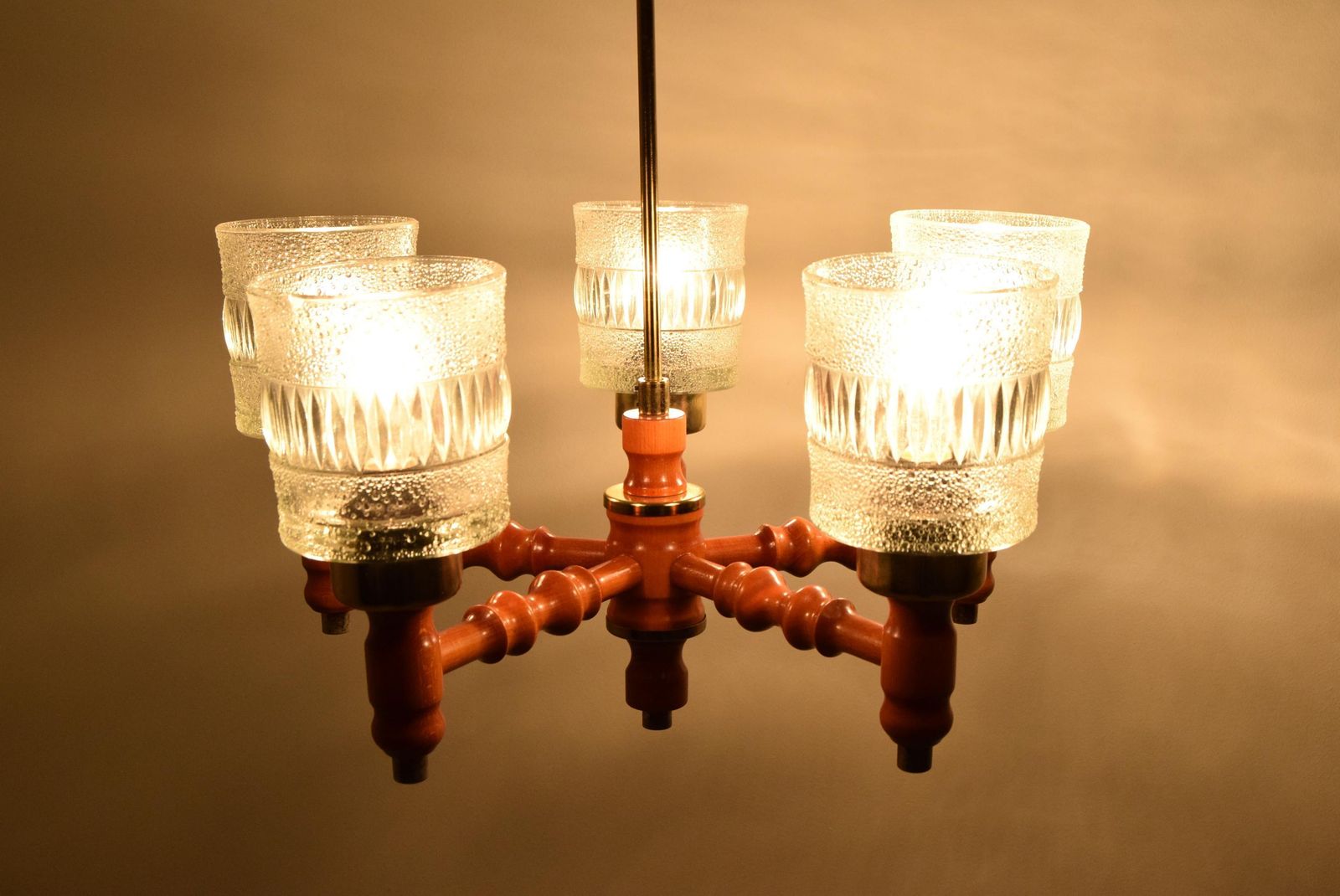 Mid Century Wood Chandelier By Instala Jilove U Decina,1960's. photo Lighting