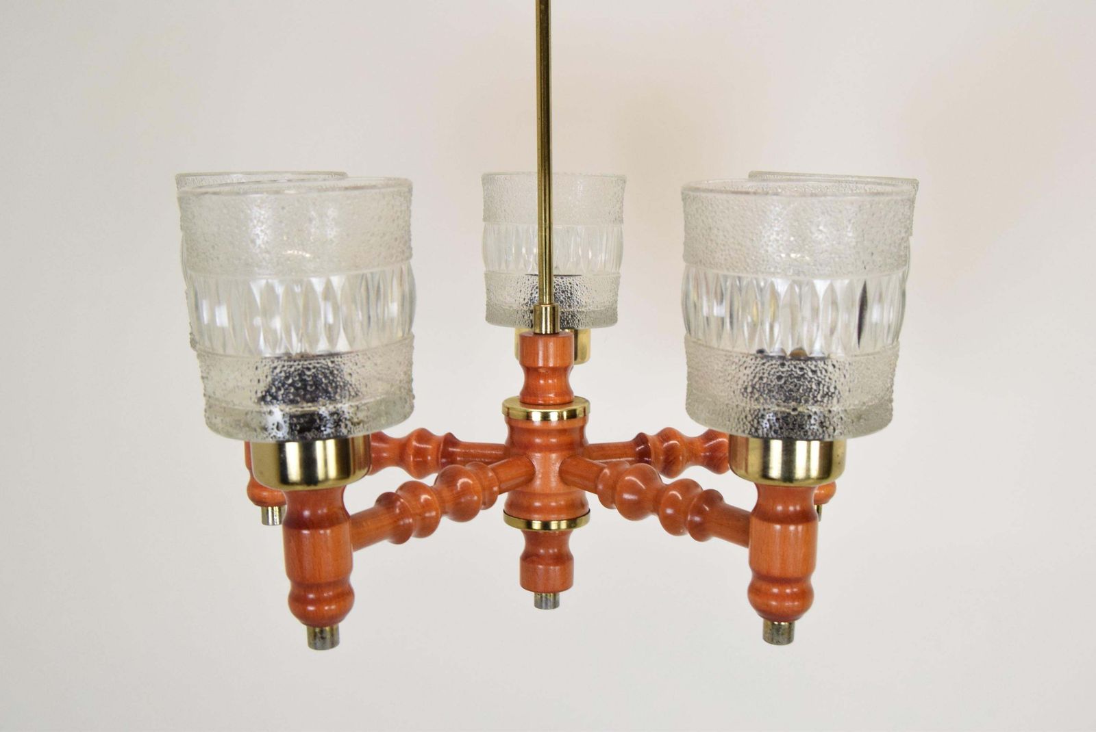 Mid Century Wood Chandelier By Instala Jilove U Decina,1960's. photo vinterior