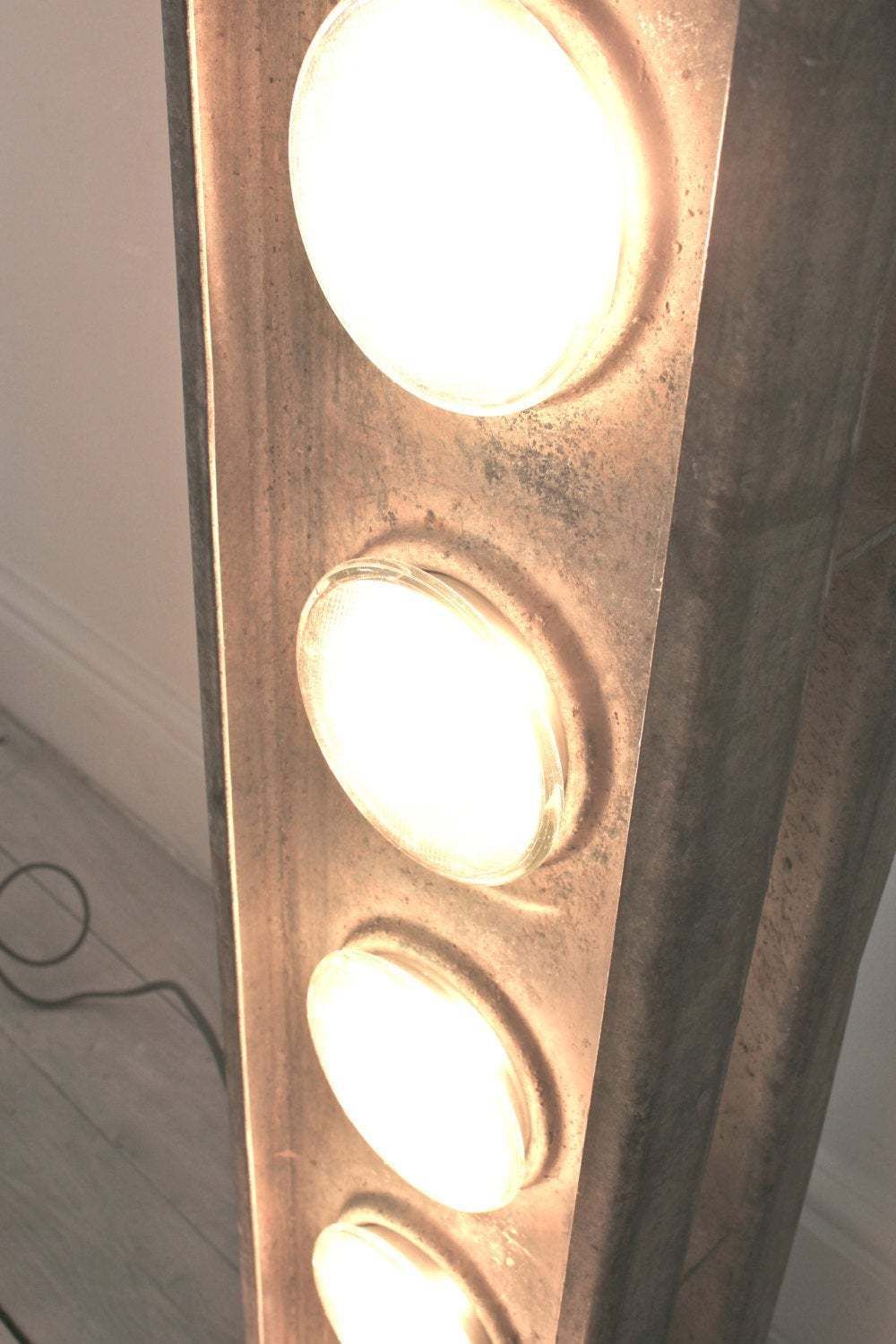 Jon Urban Industrial Galvanised Steel Floor Standing Light With Five Car Headlamps   Upcycled, Recycled Industrial Lighting Commissions