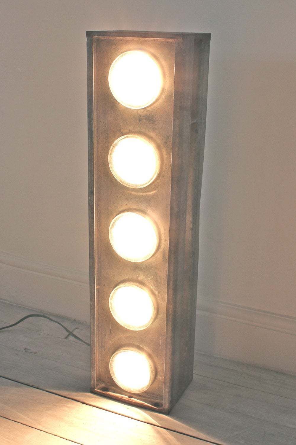 Jon Urban Industrial Galvanised Steel Floor Standing Light With Five Car Headlamps   Upcycled, Recycled Industrial Lighting Commissions photo for sale
