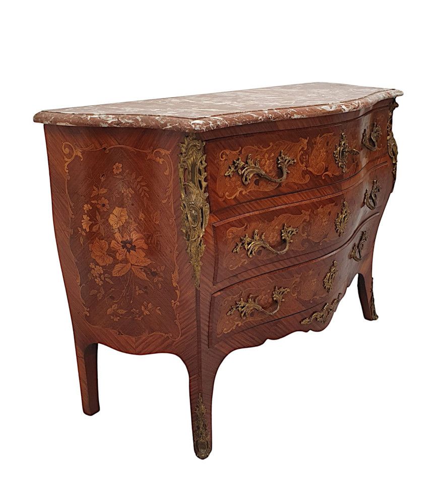 A Very Fine 19th Century Marquetry Inlaid Marble Top Chest Of Drawers photo furniture