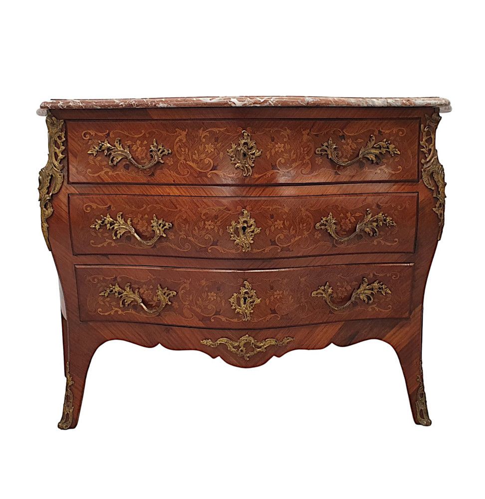 A Very Fine 19th Century Marquetry Inlaid Marble Top Chest Of Drawers photo Furniture