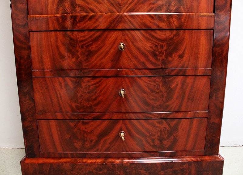 Narrow Secretary In Burl Mahogany Veneer, Restoration   1st Part Of The 19th Century photo vinterior