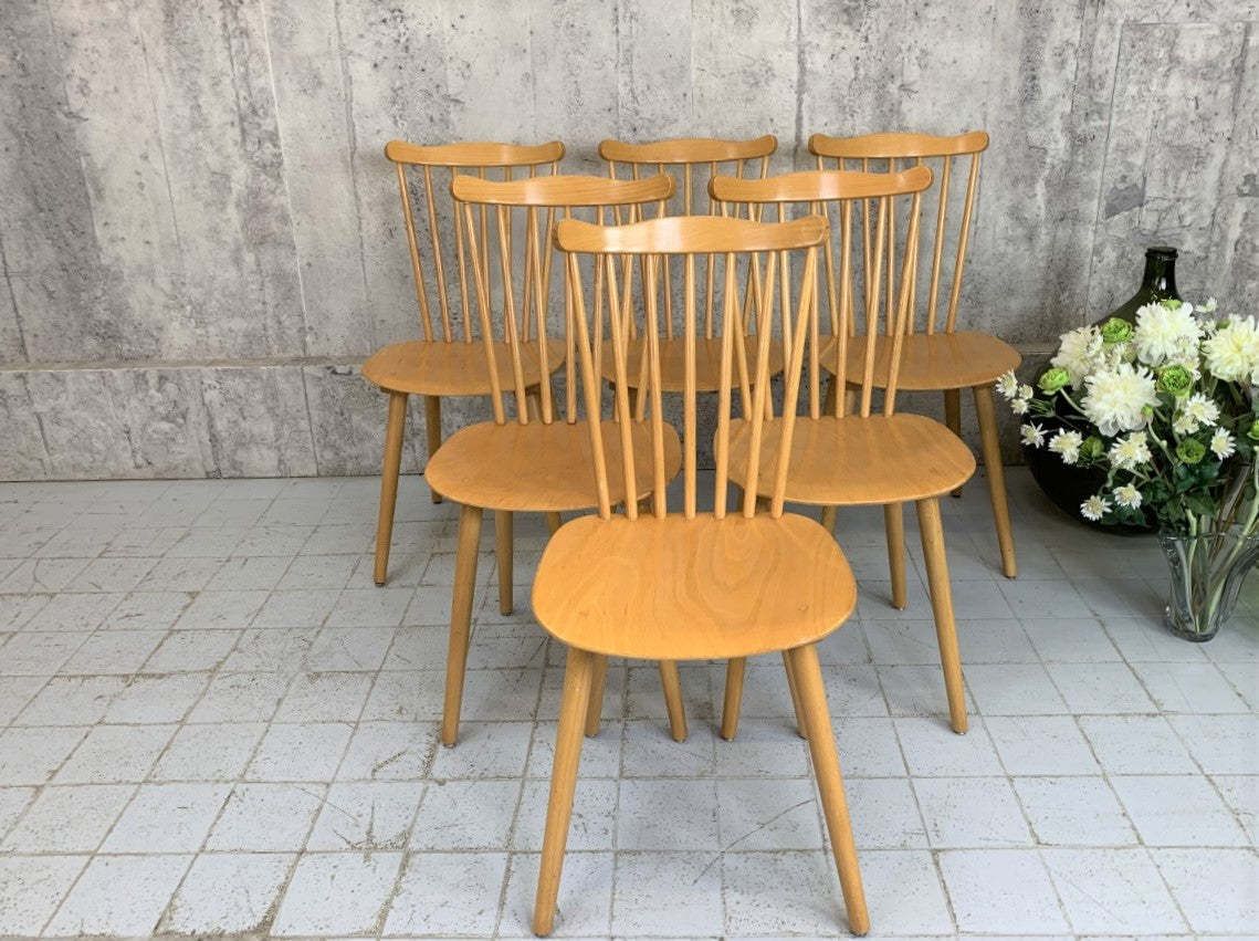 Set Of 6 Wooden Menuet Baumann Bistro Dining Chairs