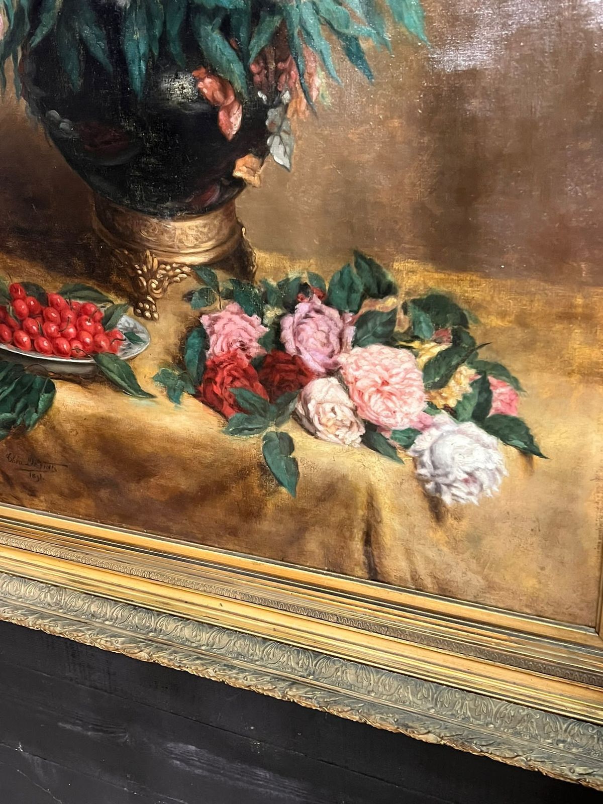 Beautiful Large 19th Century Oil Painting photo vintage