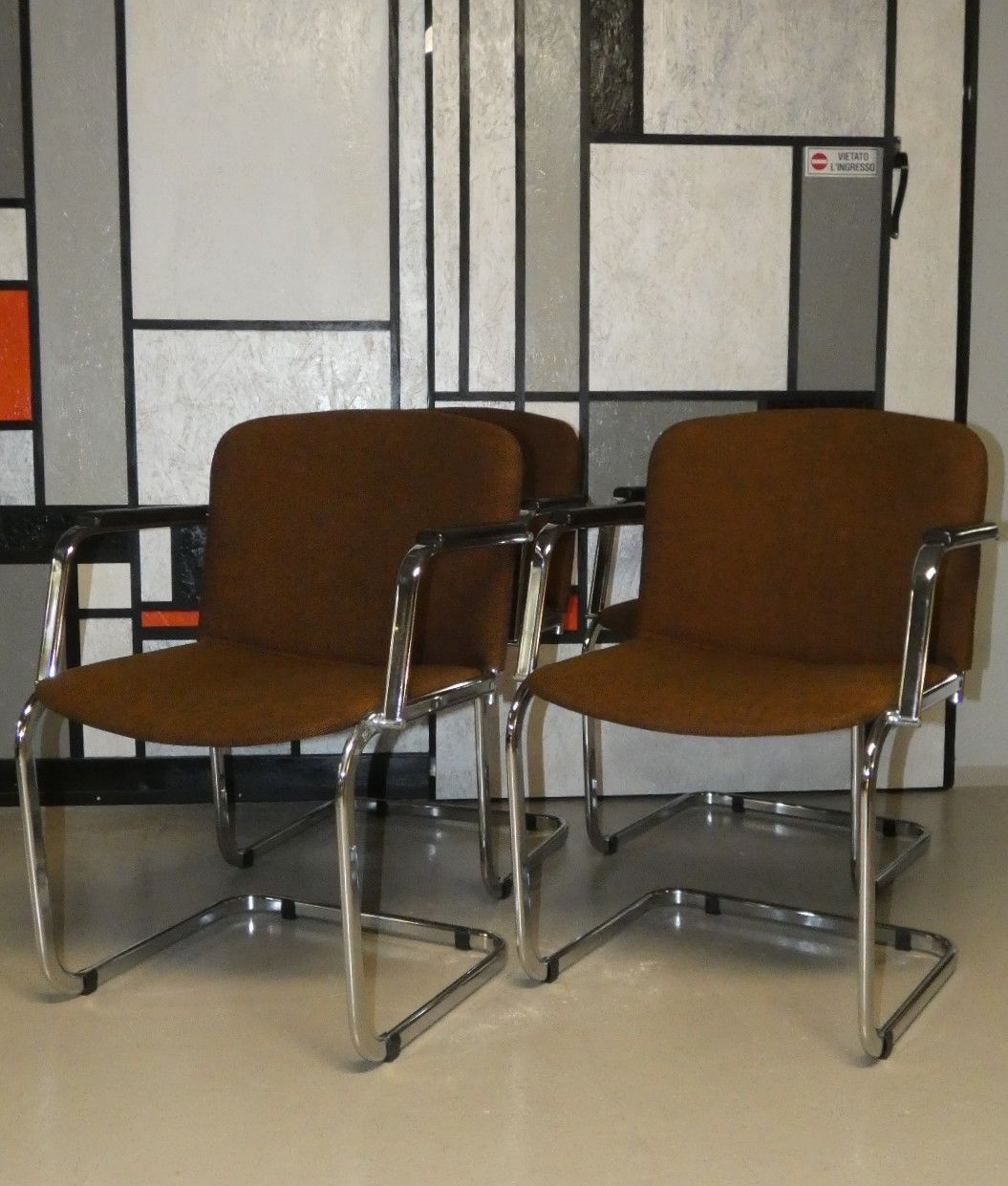 Vintage Italian Dining Armchairs In Wool And Steel, 1970s, Set Of 4 photo Furniture