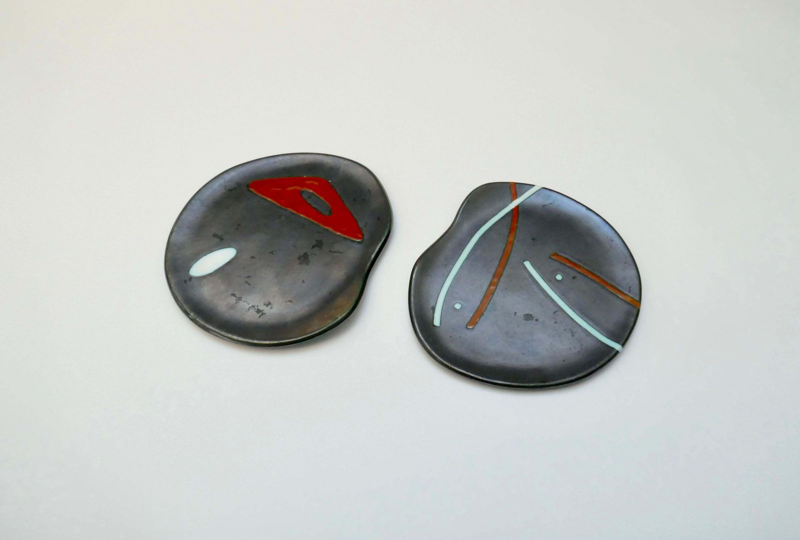 Free Form Surrealist Black Ceramic Dishes/Plaques By Peter Orlando, France,1960s