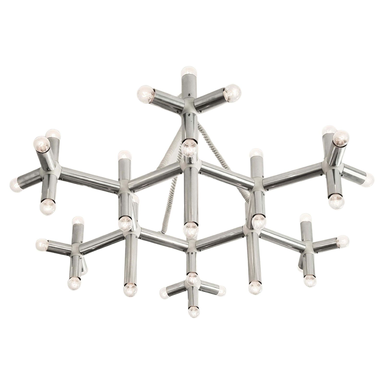 Large Chandelier, Model "Atomic", Midcentury Modern, White Plastic And Aluminium photo 25938.0