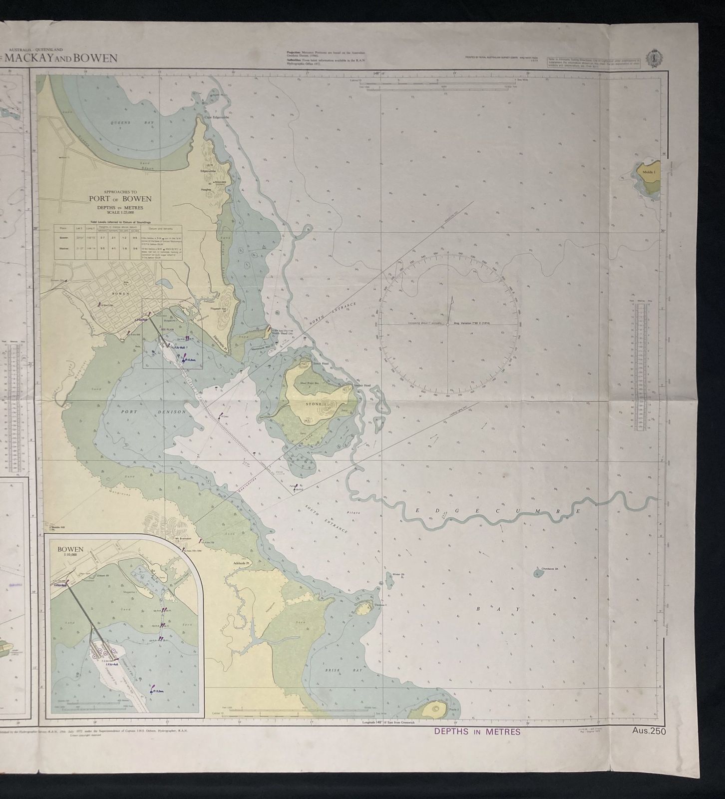 Nautical Chart Plains Of Mackay And Bowen Queensland Aus 250 Ran 1973 photo for sale