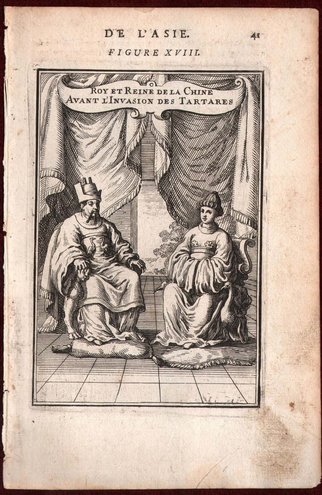 1683 Roy Et Reine De La Chine L'asie Mallet Copperplate Engraving China Asia