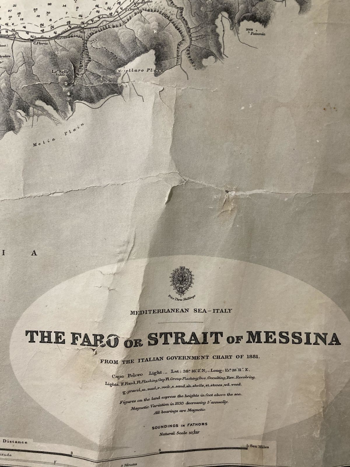 Nautical Chart Faro Messina Italy Admiralty Maritime 1889 photo for sale