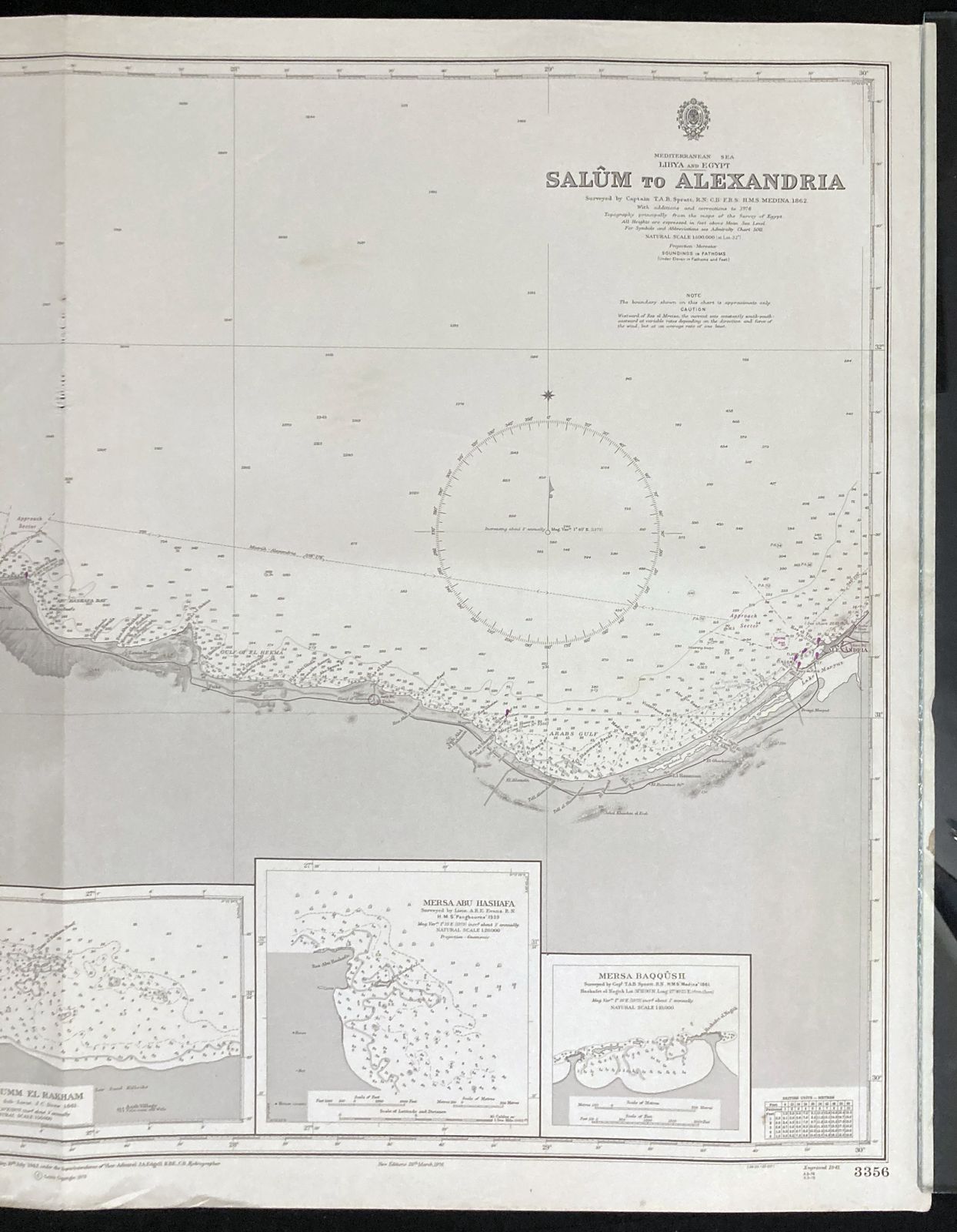 Nautical Chart Salum Admiralty Alexandria Libya Egypt 1976 photo for sale