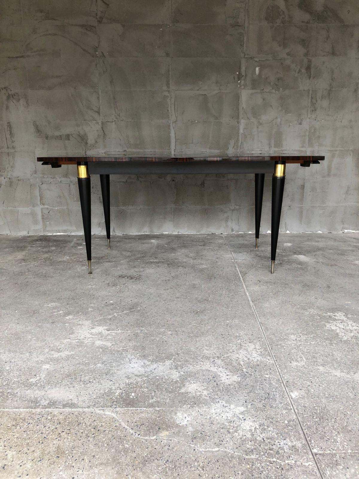 photo for sale Elegant French Dining Exotic Macassar Ebony Art Deco Table, 1940s