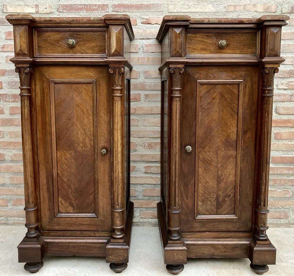 Antique Louis XVI Nightstands With Red Marble Top 1890s Set Of 2 photo furniture