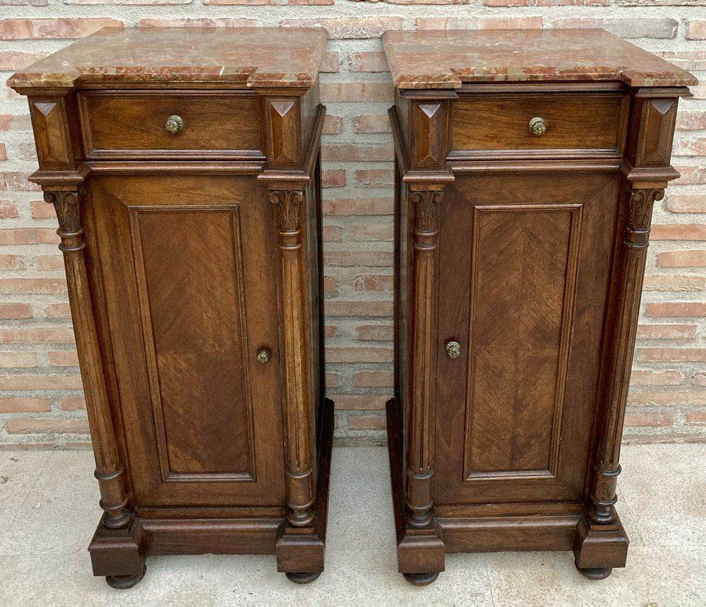 3456.0 Antique Louis XVI Nightstands With Red Marble Top 1890s Set Of 2 photo