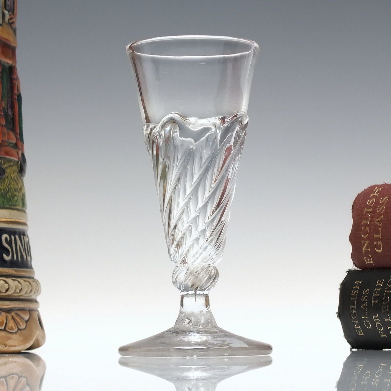 Rare Dram Size 18th Century Wrythen Flami Ale Glass C1750