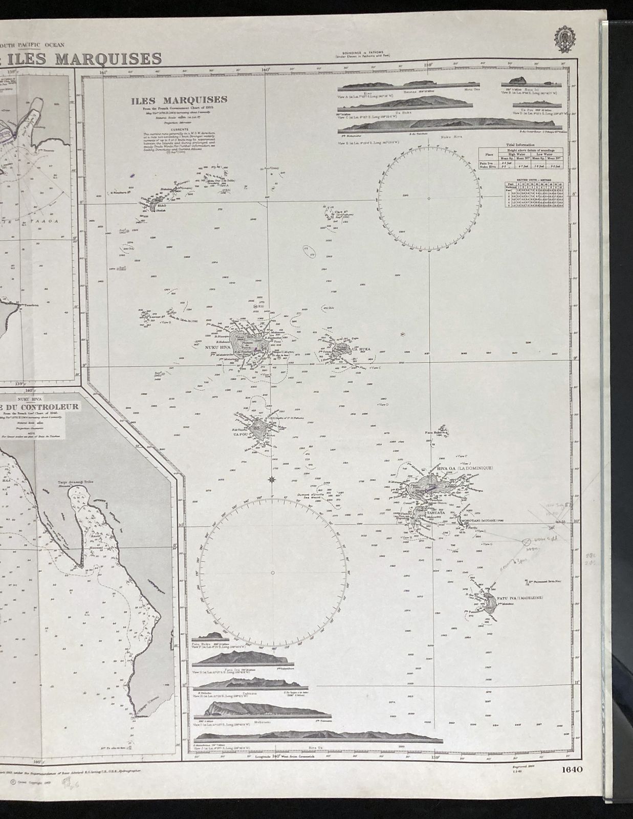 Nautical Map South Pacific Iles Marquises French Polynesia Admiralty 1963 photo furniture
