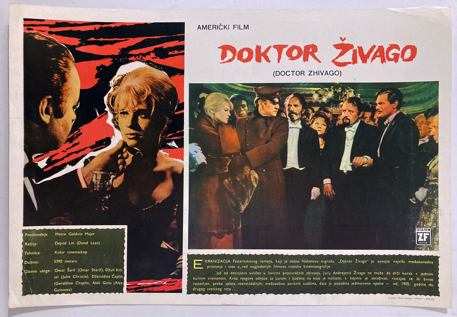 Original Movie Poster Doctor Zhivago Omar Sharif David Lean 1965