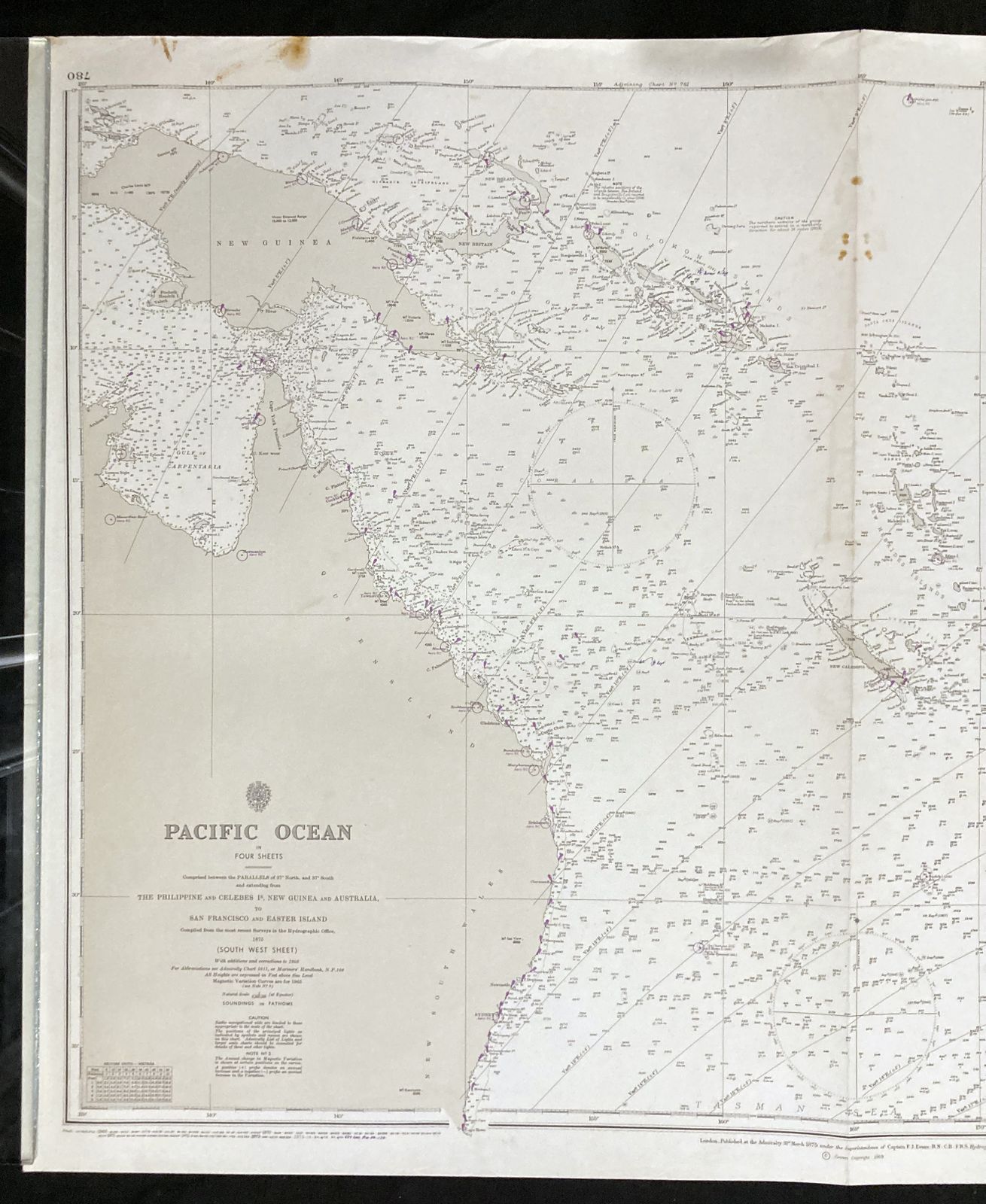 Nautical Chart South West Pacific Maritime Philippines Australia Admiralty 1969 photo furniture