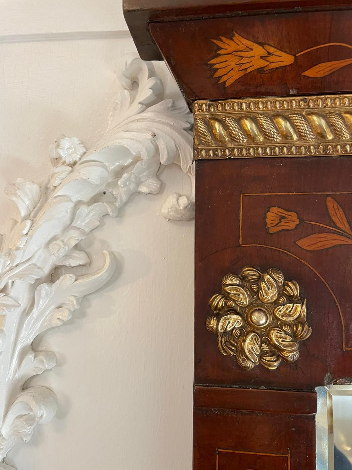 Outstanding Quality Antique Dutch Marquetry Mahogany Inlaid Wall Mirror photo furniture