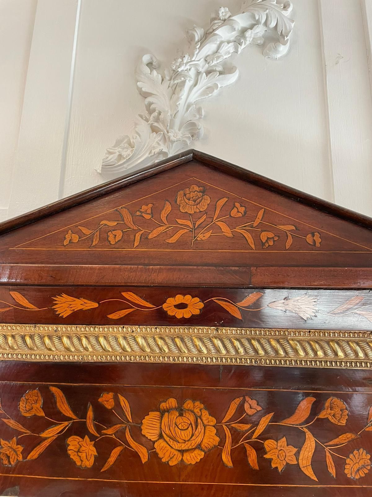 Outstanding Quality Antique Dutch Marquetry Mahogany Inlaid Wall Mirror photo for sale
