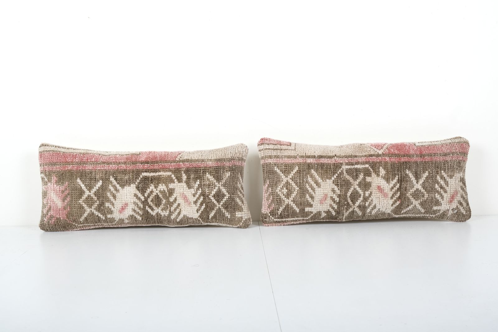 Set Of Two Anatolian Carpet Rug Pillow, Pair Lumbar Pillow Cover, Ethnic