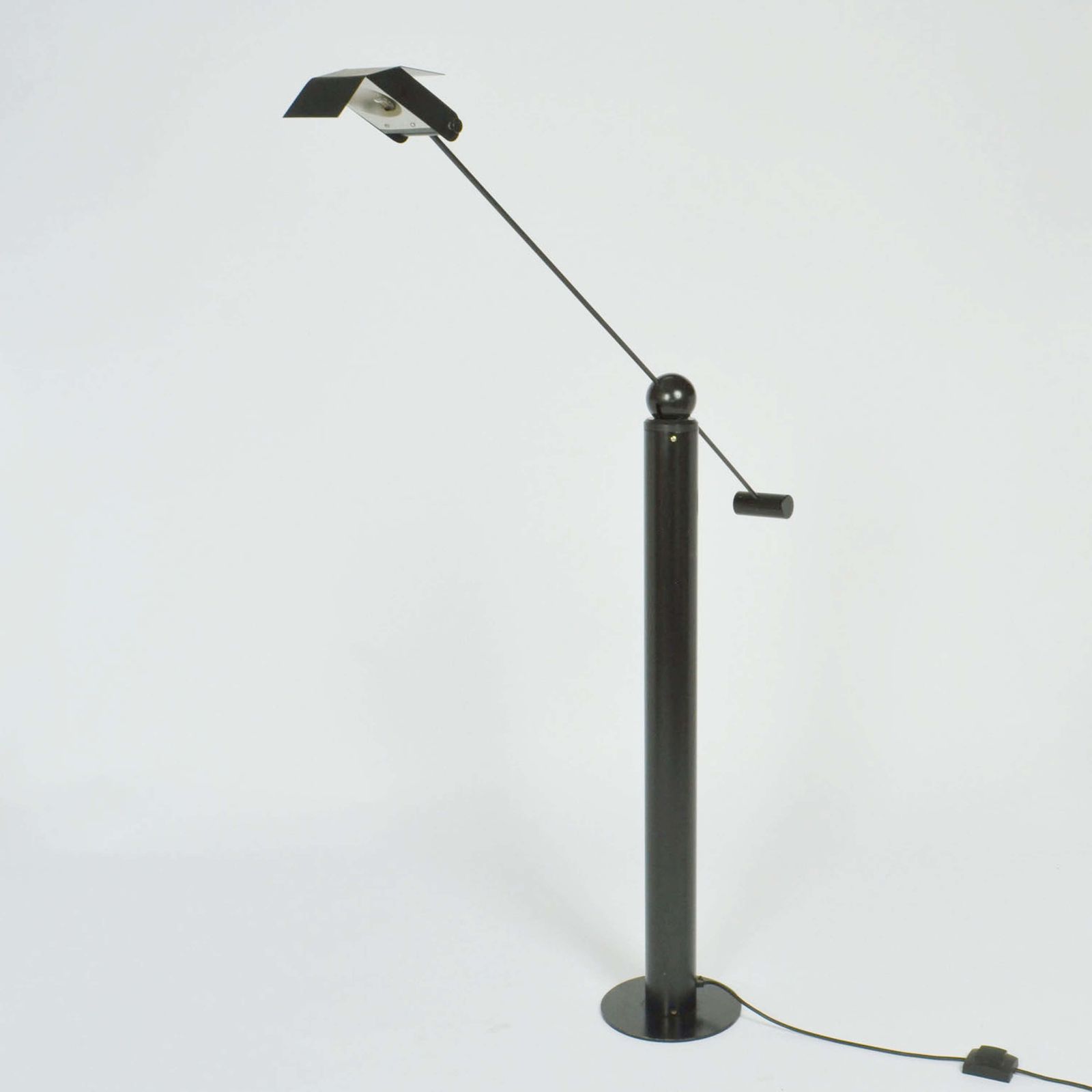 Minimalist Counterbalance Black Floor Lamp Att. To Swiss Baltensweiler photo for sale