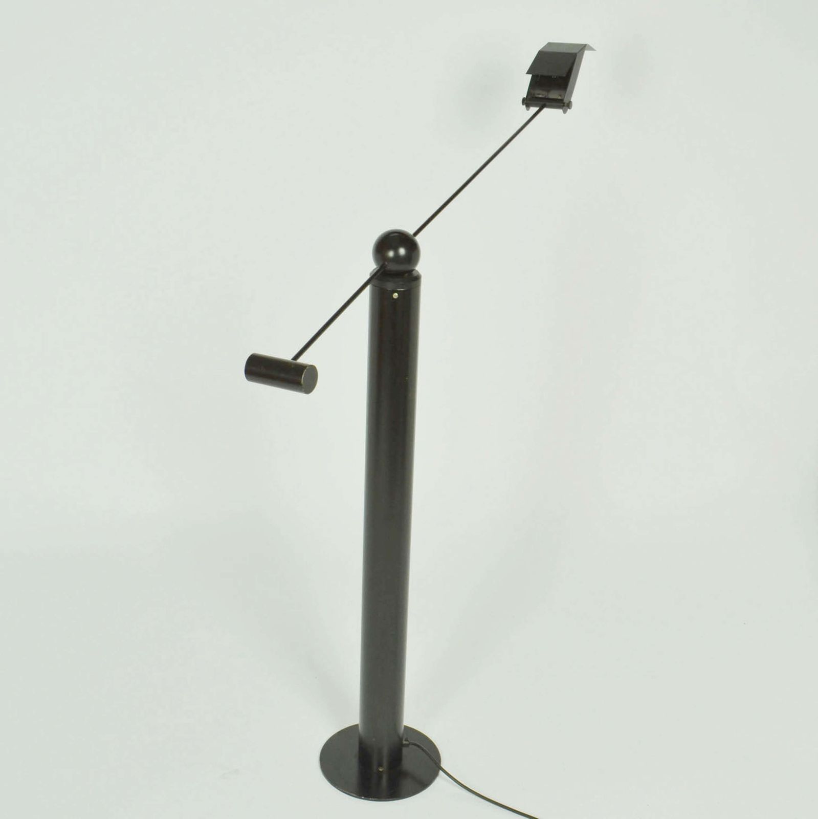 Minimalist Counterbalance Black Floor Lamp Att. To Swiss Baltensweiler photo Lighting